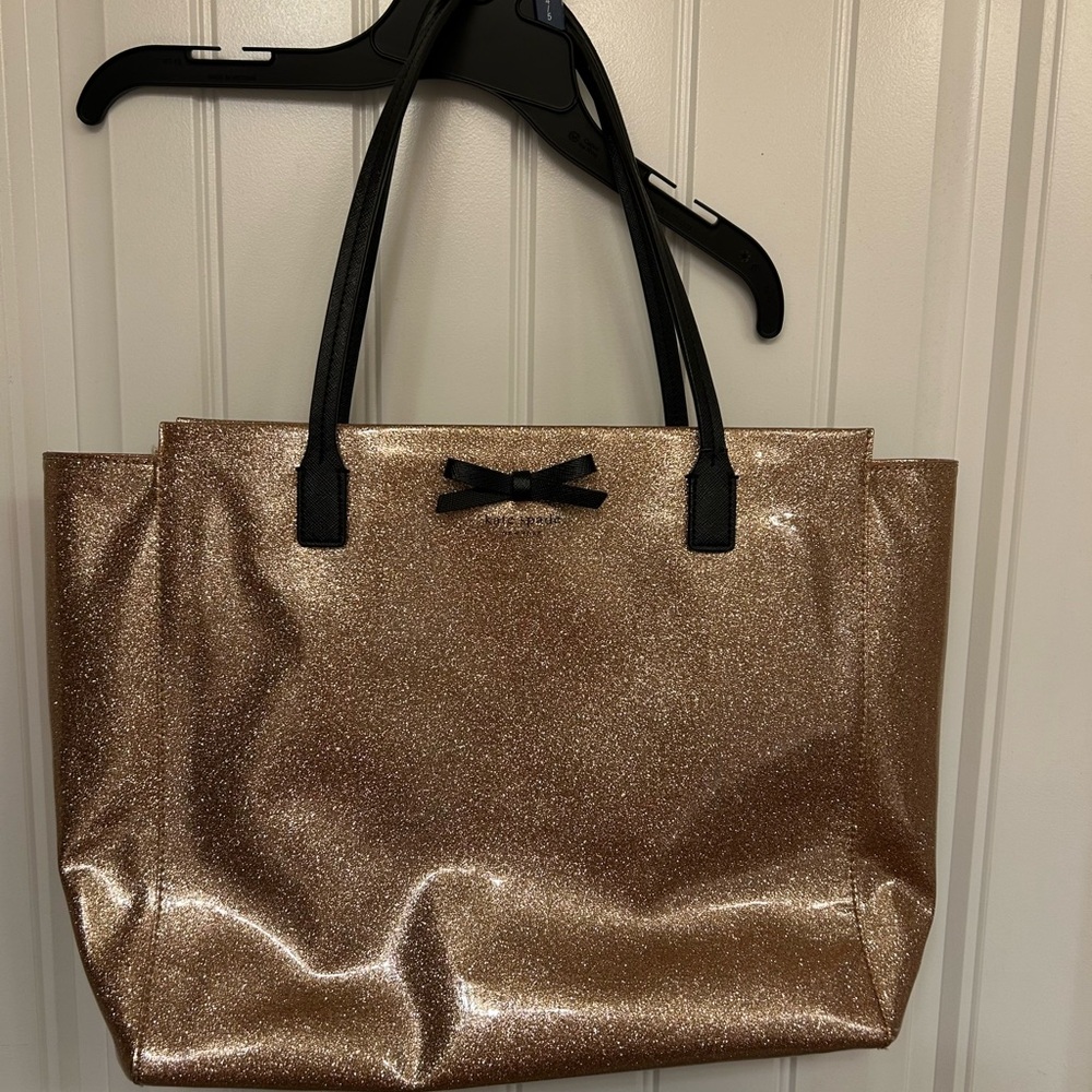 Kate Spade Gold Sparkle Tote with Black Handles
